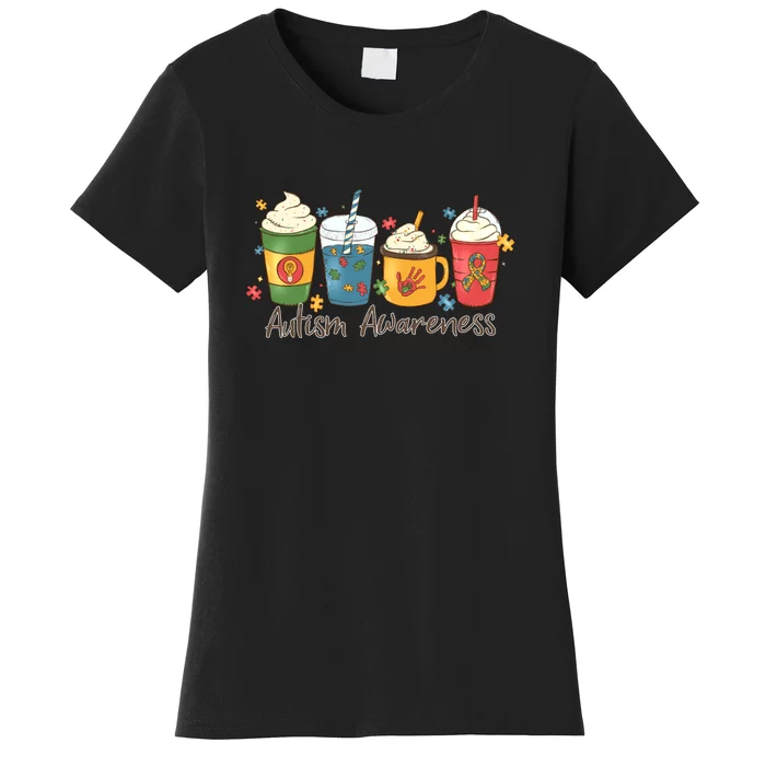 Retro Autism Awareness Day Coffee Cups Autism Awareness Month Women's T-Shirt