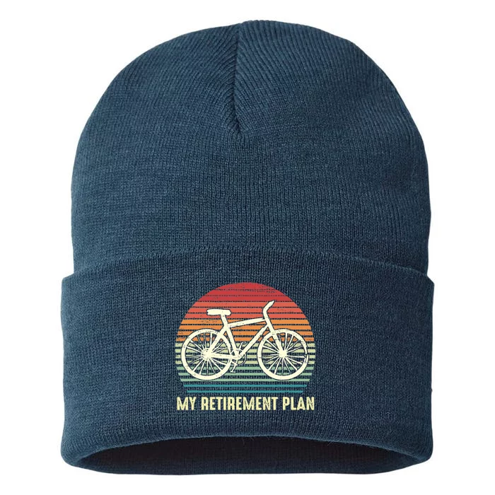 Riding a Bike Is My Retirement Plan Vintage Bicycle Rider Sustainable Knit Beanie