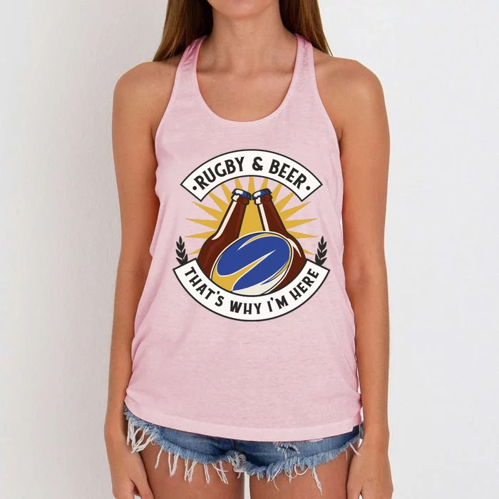 Rugby And Beer That's Why I'm Here Women's Knotted Racerback Tank