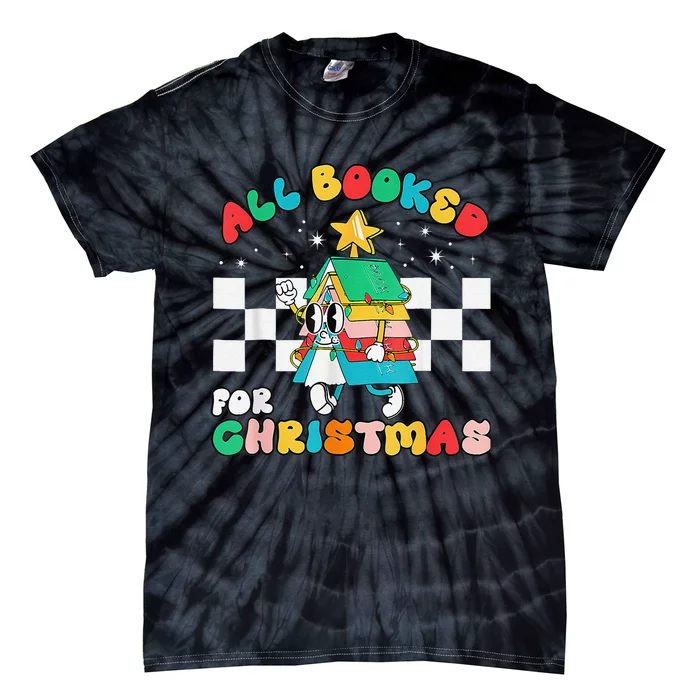 Retro All Booked For Christmas Book Christmas Tree Lights Tie-Dye T-Shirt