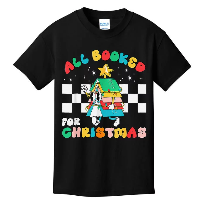 Retro All Booked For Christmas Book Christmas Tree Lights Kids T-Shirt