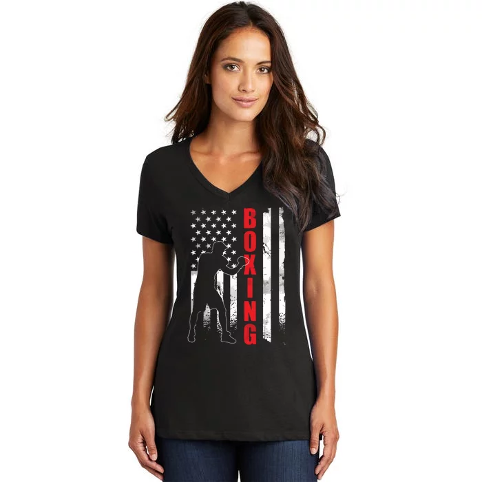 Retro American Boxing Apparel US Flag Boxer Women's V-Neck T-Shirt