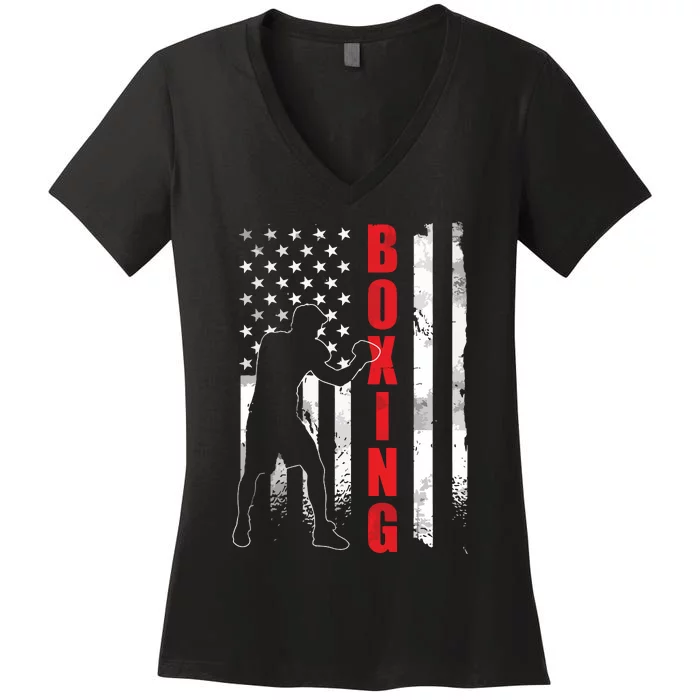 Retro American Boxing Apparel US Flag Boxer Women's V-Neck T-Shirt