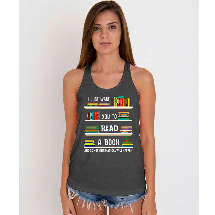 Read A Book Something Magical Will Happen Book Lovers Women's Knotted Racerback Tank