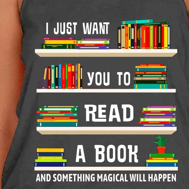 Read A Book Something Magical Will Happen Book Lovers Women's Knotted Racerback Tank