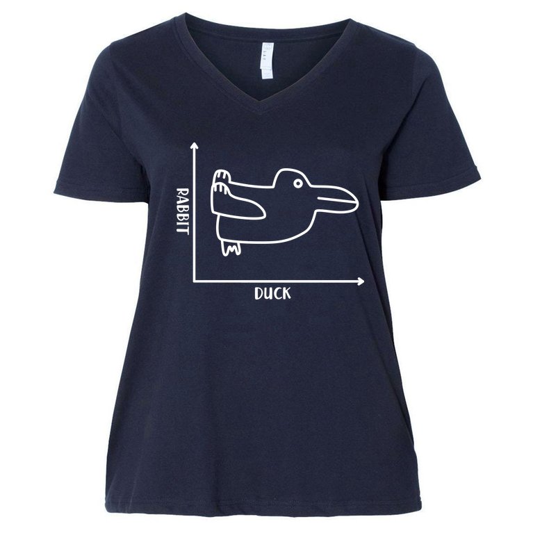 Rabbit Duck Diagram Chart Women's V-Neck Plus Size T-Shirt