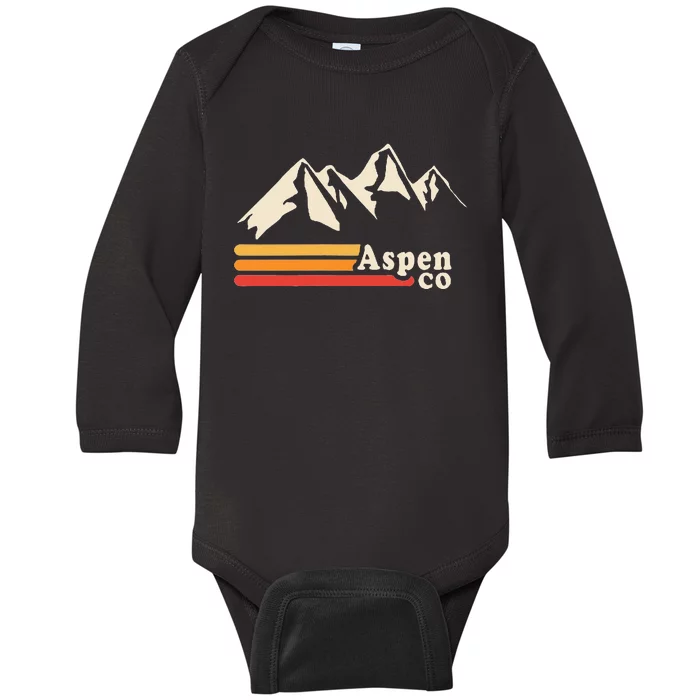 Retro Aspen Co Colorado Mountains Ski Baby Long Sleeve Bodysuit