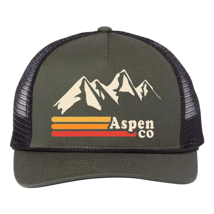 Retro Aspen Co Colorado Mountains Ski Retro Rope Trucker Hat Cap