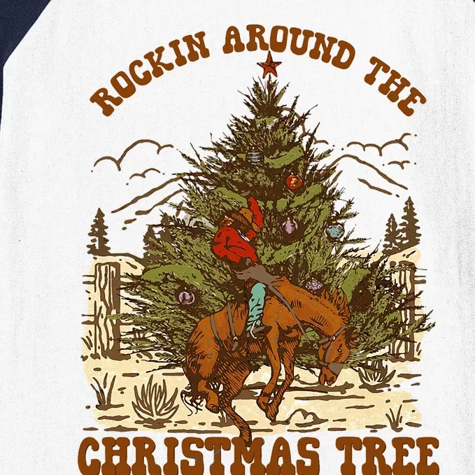 Rockin Around Christmas Cowboy Tree Santa Ride Horse Pajama Baseball Sleeve Shirt