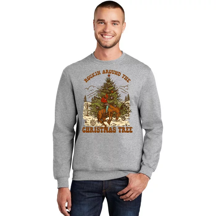 Rockin Around Christmas Cowboy Tree Santa Ride Horse Pajama Tall Sweatshirt