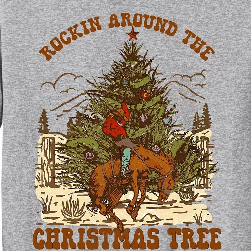 Rockin Around Christmas Cowboy Tree Santa Ride Horse Pajama Tall Sweatshirt