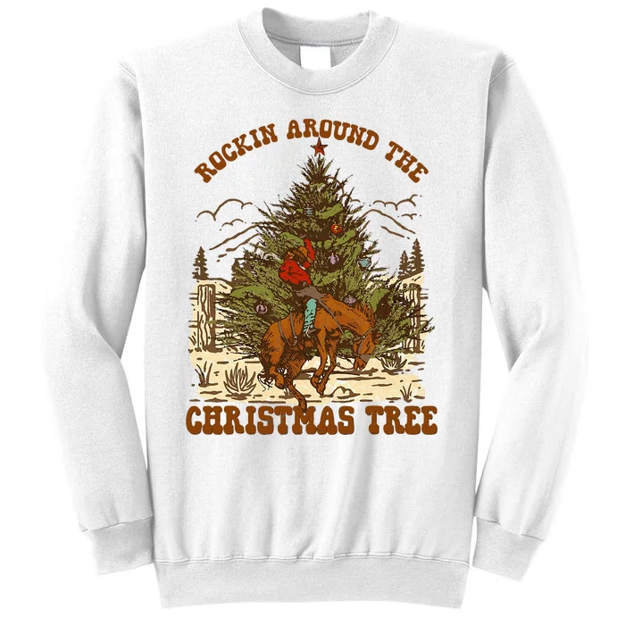 Rockin Around Christmas Cowboy Tree Santa Ride Horse Pajama Sweatshirt