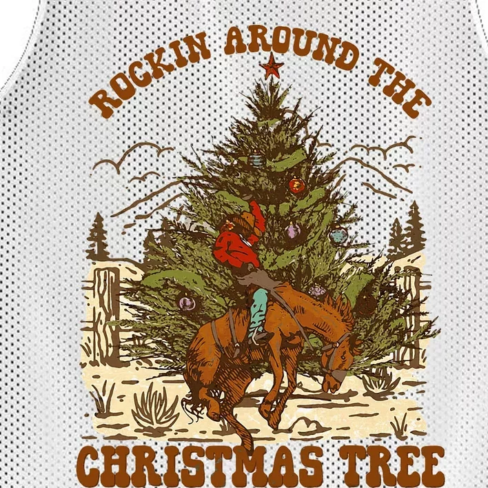 Rockin Around Christmas Cowboy Tree Santa Ride Horse Pajama Mesh Reversible Basketball Jersey Tank