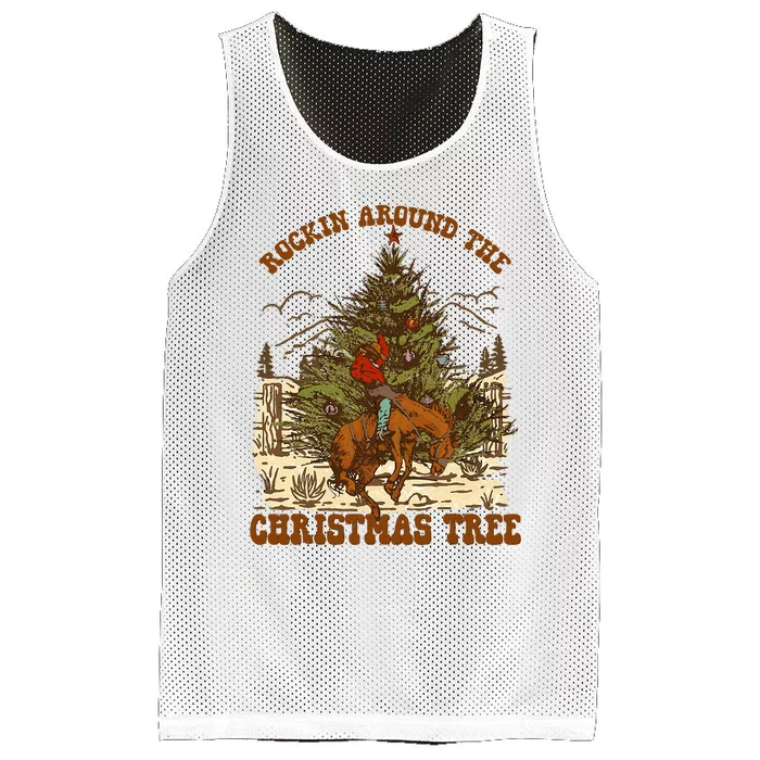 Rockin Around Christmas Cowboy Tree Santa Ride Horse Pajama Mesh Reversible Basketball Jersey Tank