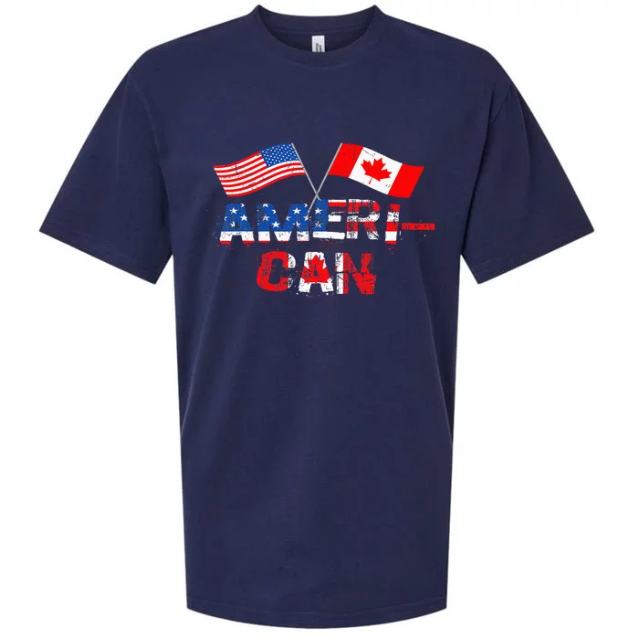 Retro AmeriCan Canada USA Flag Patriotic Canadian American Sueded Cloud Jersey T-Shirt