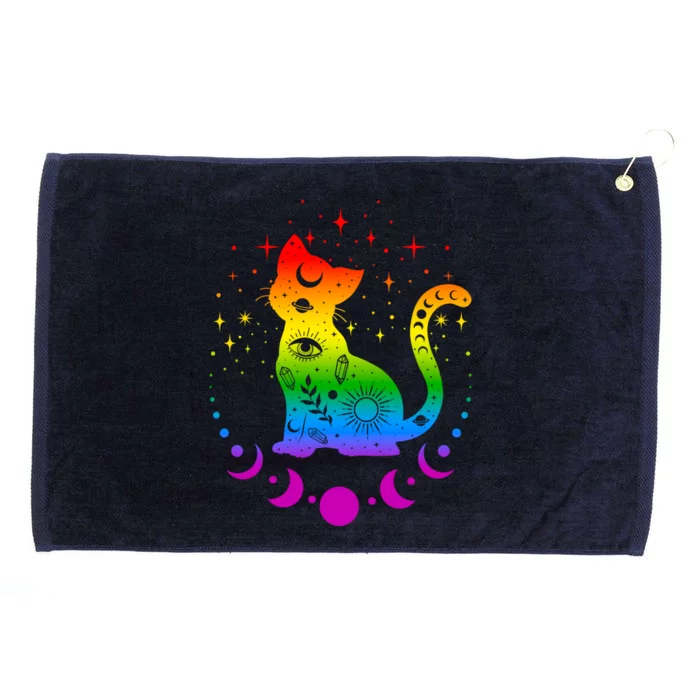 Rainbow Astrology Cat Gift Grommeted Golf Towel