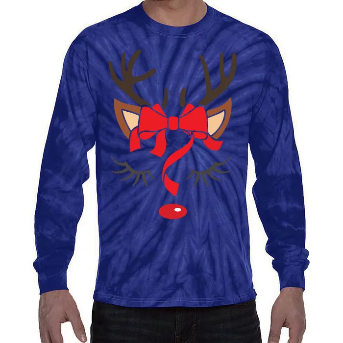 Reindeer Antlers Christmas Outfit Women Girls Xmas Tie-Dye Long Sleeve Shirt