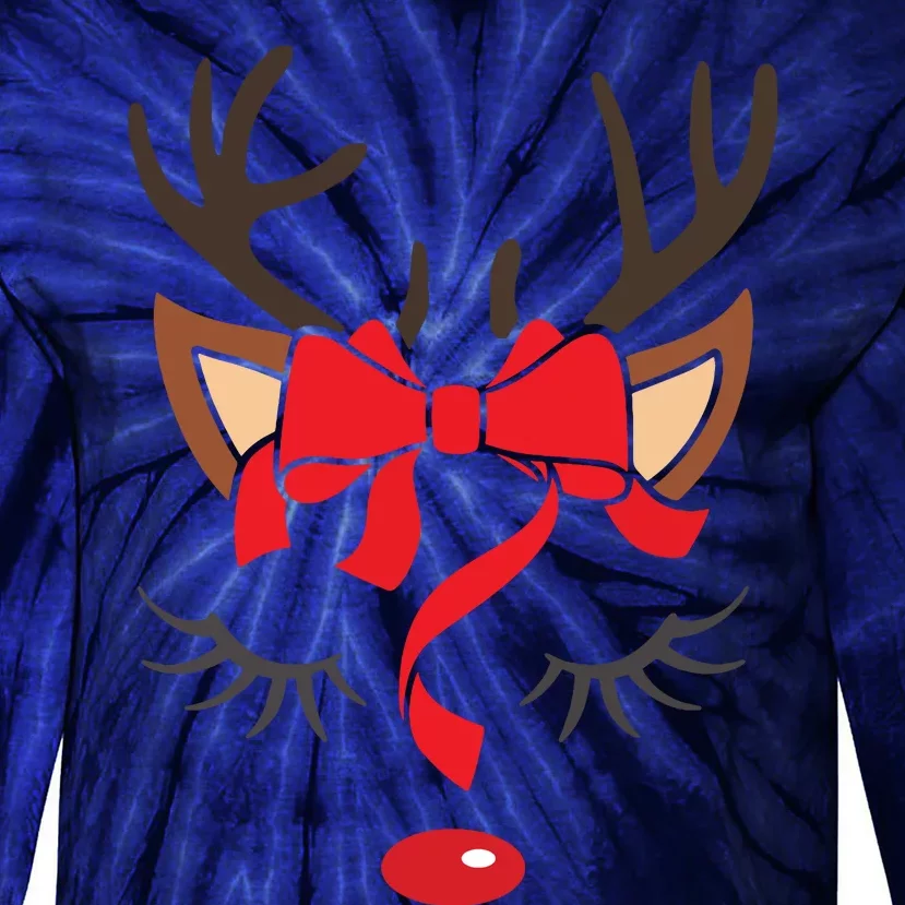 Reindeer Antlers Christmas Outfit Women Girls Xmas Tie-Dye Long Sleeve Shirt