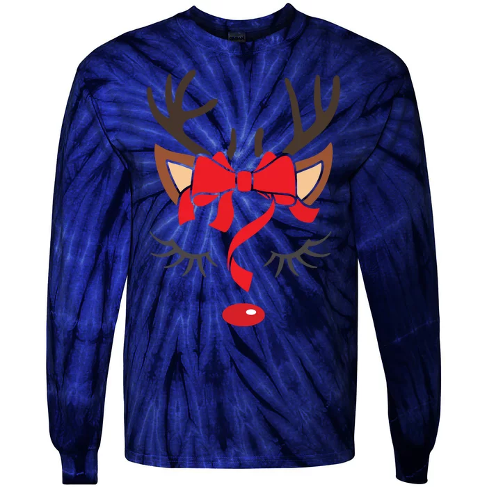 Reindeer Antlers Christmas Outfit Women Girls Xmas Tie-Dye Long Sleeve Shirt