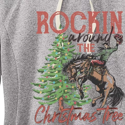 Rockin' Around Christmas Tree Cowboy Xmas Design Women's Fleece Hoodie