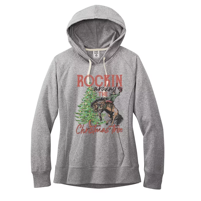 Rockin' Around Christmas Tree Cowboy Xmas Design Women's Fleece Hoodie