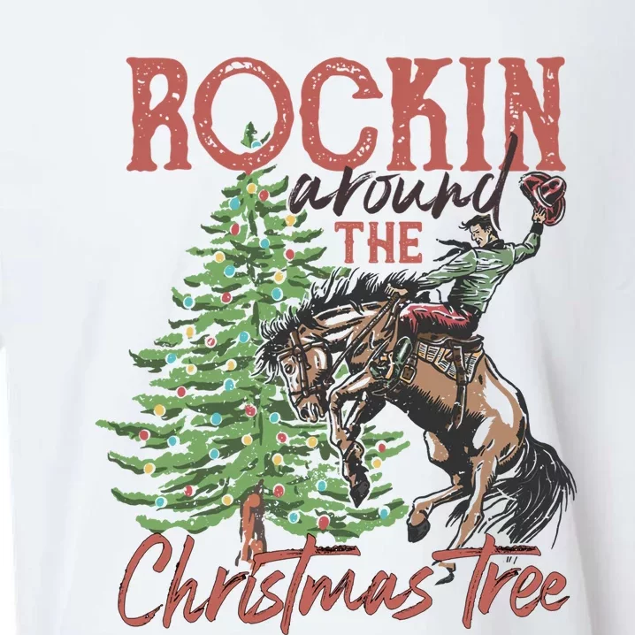 Rockin' Around Christmas Tree Cowboy Xmas Design Sueded Cloud Jersey T-Shirt