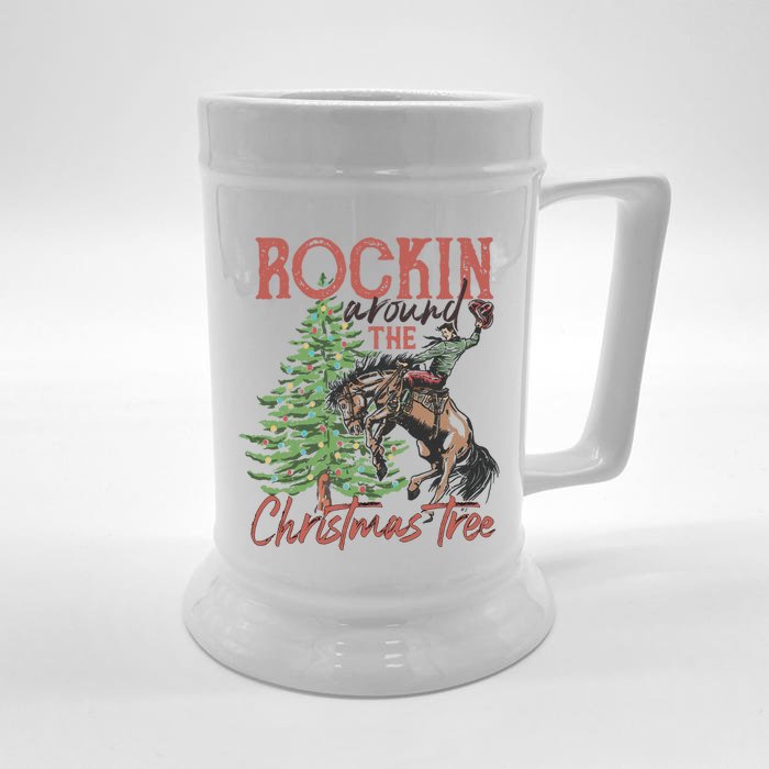 Rockin' Around Christmas Tree Cowboy Xmas Design Front & Back Beer Stein