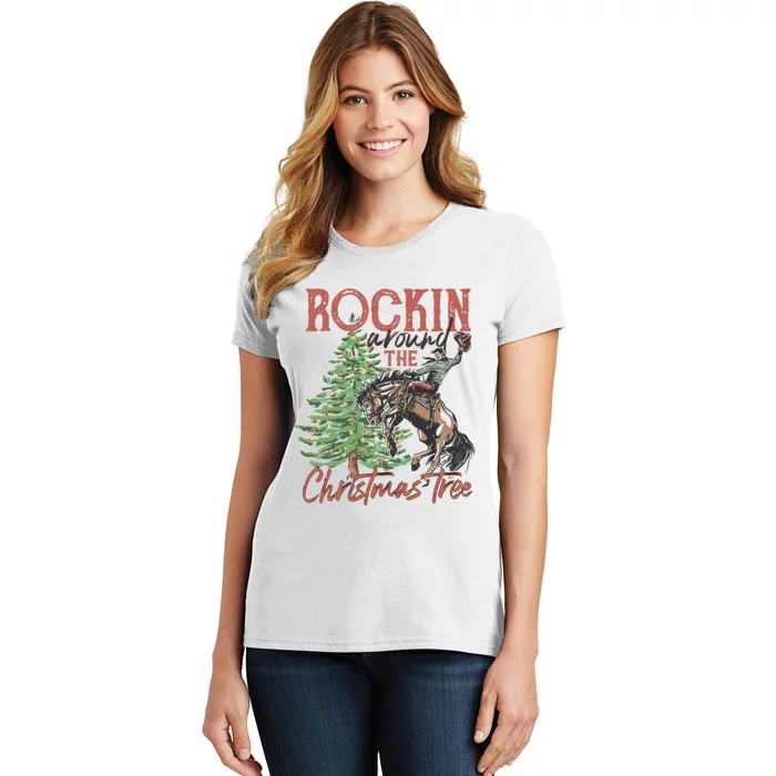 Rockin' Around Christmas Tree Cowboy Xmas Design Women's T-Shirt