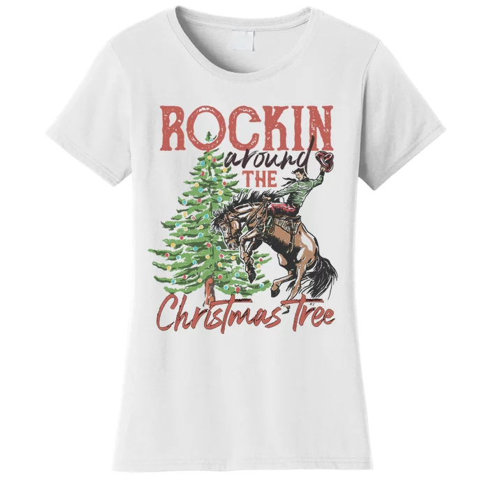 Rockin' Around Christmas Tree Cowboy Xmas Design Women's T-Shirt