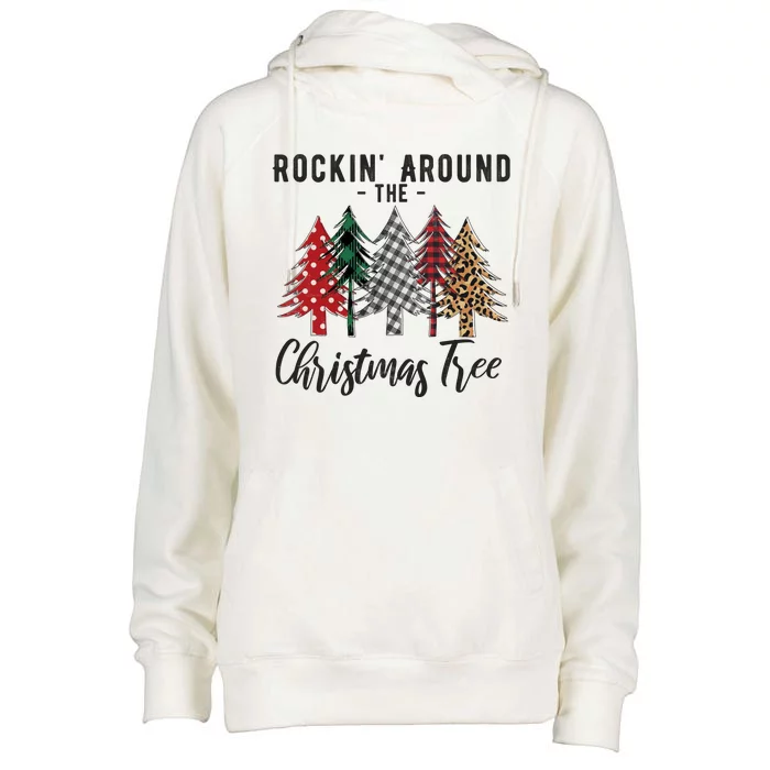 Rockin Around Christmas Tree Cowboy Xmas Design Womens Funnel Neck Pullover Hood