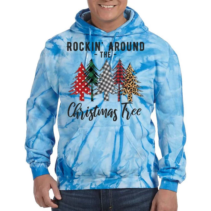 Rockin Around Christmas Tree Cowboy Xmas Design Tie Dye Hoodie