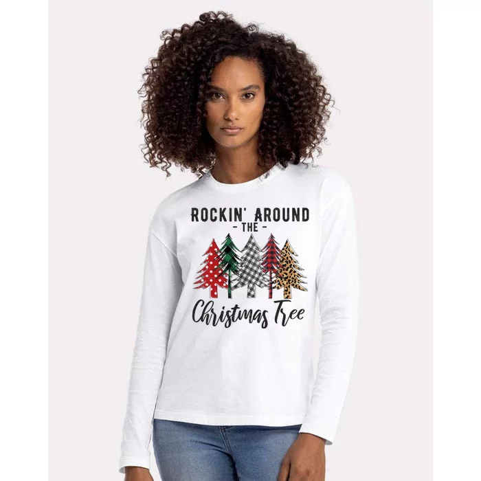 Rockin Around Christmas Tree Cowboy Xmas Design Womens Cotton Relaxed Long Sleeve T-Shirt