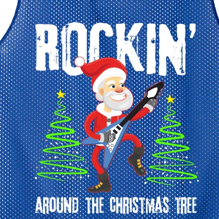 Rockin Around Christmas Tree Gift Funny Santa Rocker Cool Gift Mesh Reversible Basketball Jersey Tank