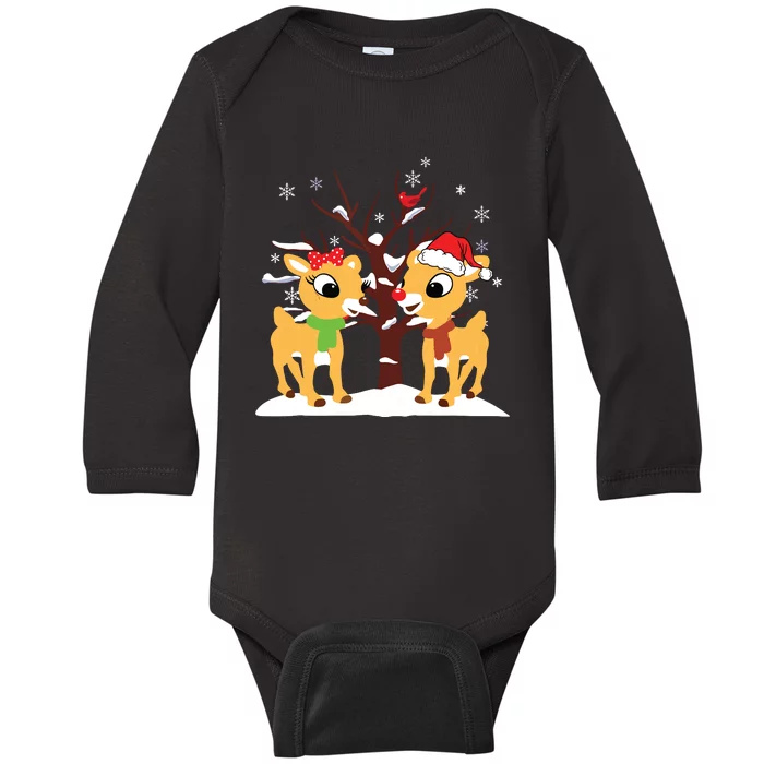 Rudolph And Clarice Shirts Christmas Girls Reindeer Baby Long Sleeve Bodysuit