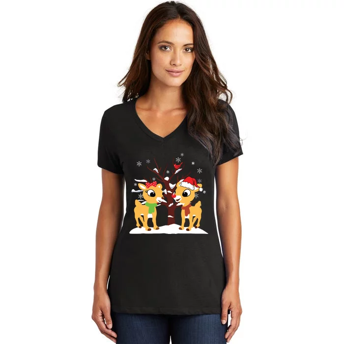 Rudolph And Clarice Shirts Christmas Girls Reindeer Women's V-Neck T-Shirt