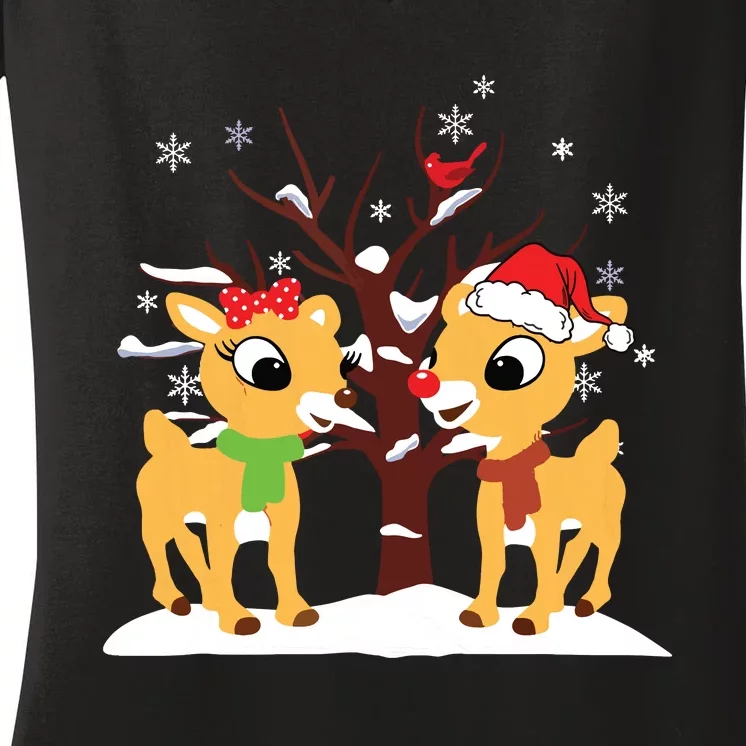 Rudolph And Clarice Shirts Christmas Girls Reindeer Women's V-Neck T-Shirt