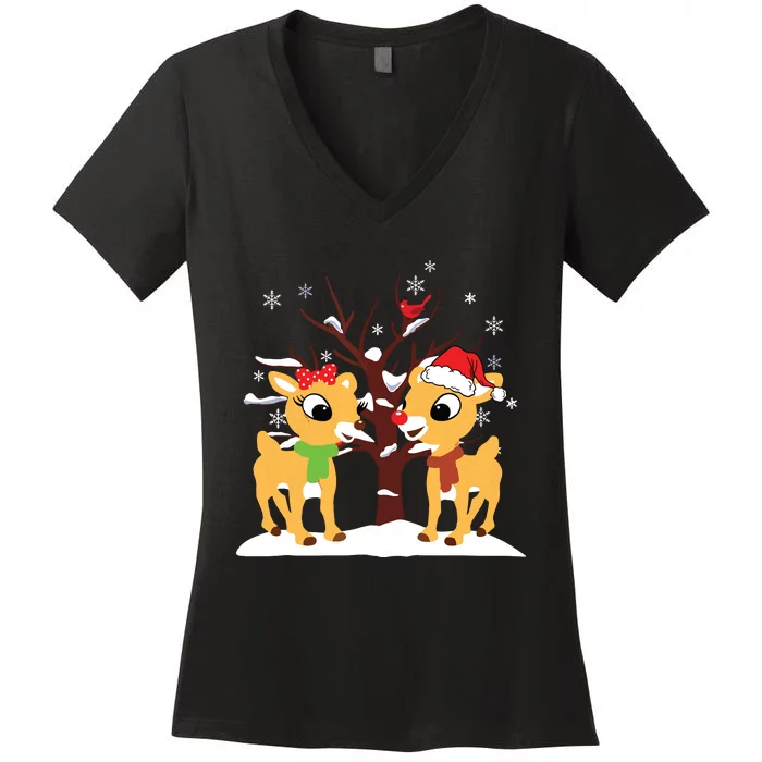 Rudolph And Clarice Shirts Christmas Girls Reindeer Women's V-Neck T-Shirt