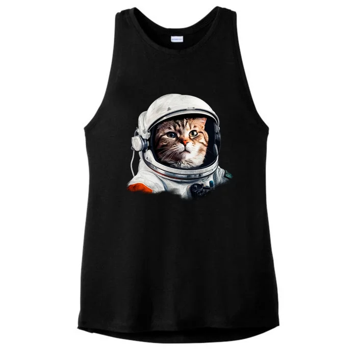 Realistic Astronaut Cat Ladies Tri-Blend Wicking Tank