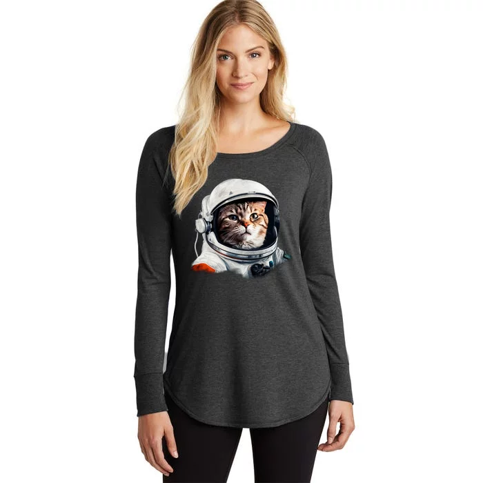 Realistic Astronaut Cat Women's Perfect Tri Tunic Long Sleeve Shirt