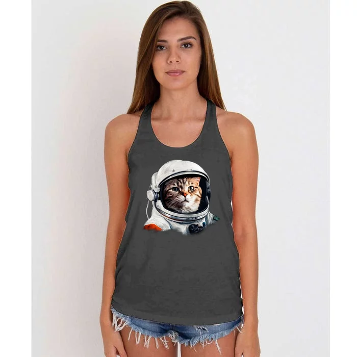 Realistic Astronaut Cat Women's Knotted Racerback Tank