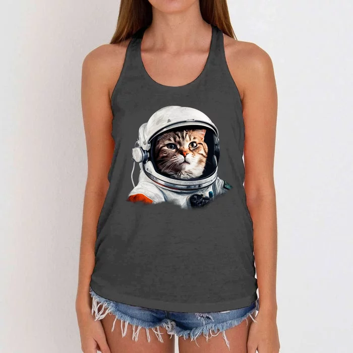 Realistic Astronaut Cat Women's Knotted Racerback Tank