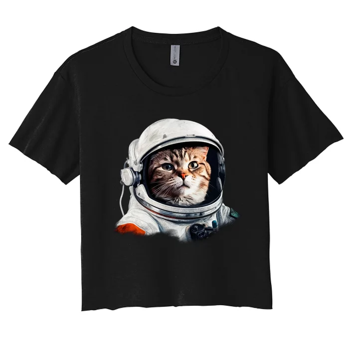 Realistic Astronaut Cat Women's Crop Top Tee