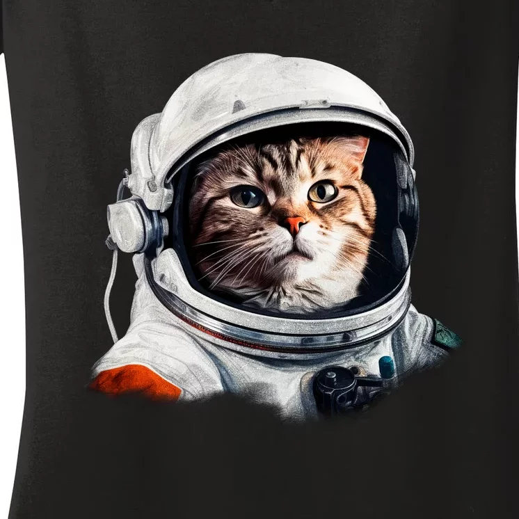 Realistic Astronaut Cat Women's V-Neck T-Shirt