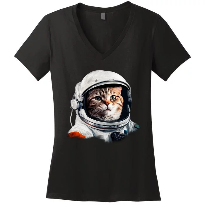 Realistic Astronaut Cat Women's V-Neck T-Shirt