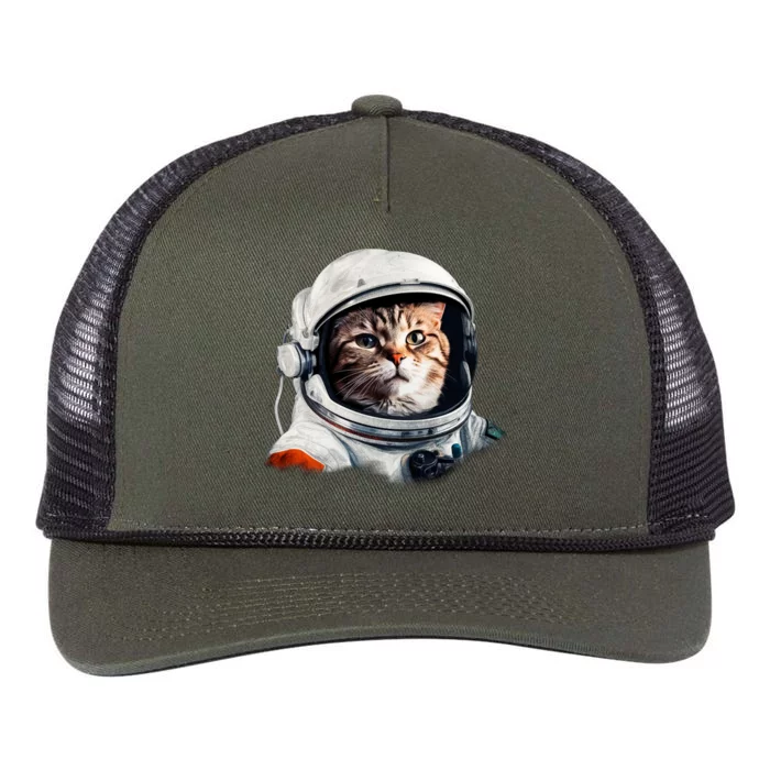 Realistic Astronaut Cat Retro Rope Trucker Hat Cap