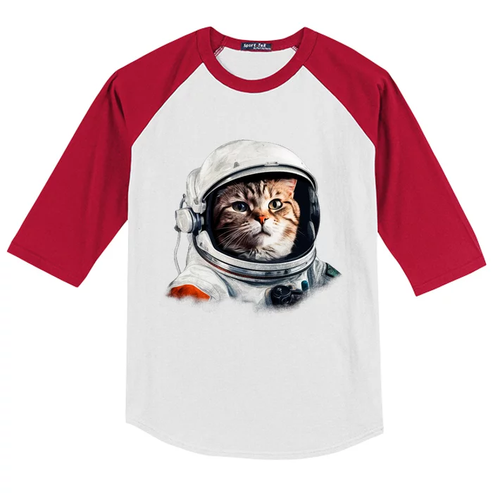 Realistic Astronaut Cat Kids Colorblock Raglan Jersey