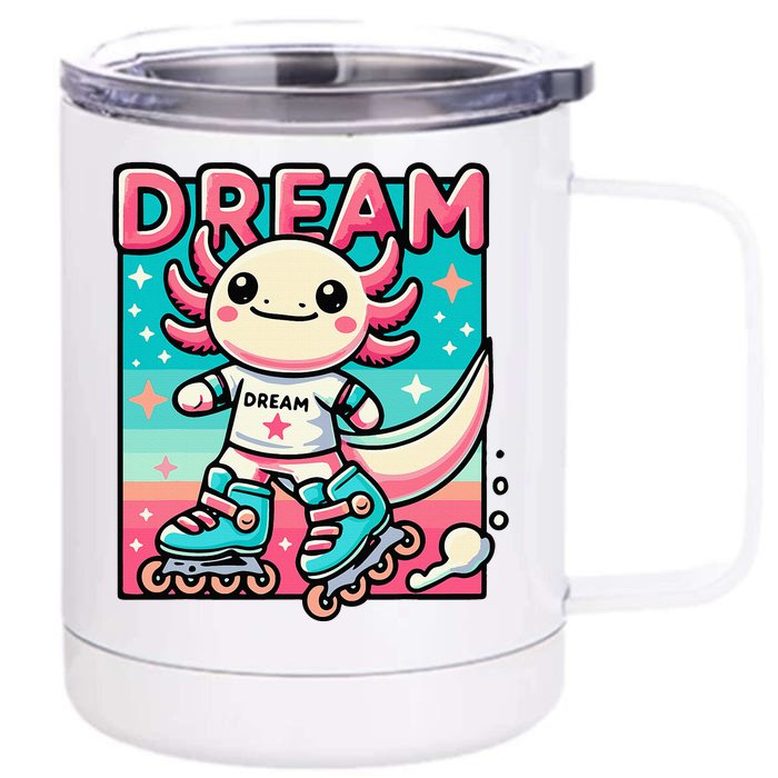 Rollerblading Axolotl Cute Salamander On Inline Skates Front & Back 12oz Stainless Steel Tumbler Cup