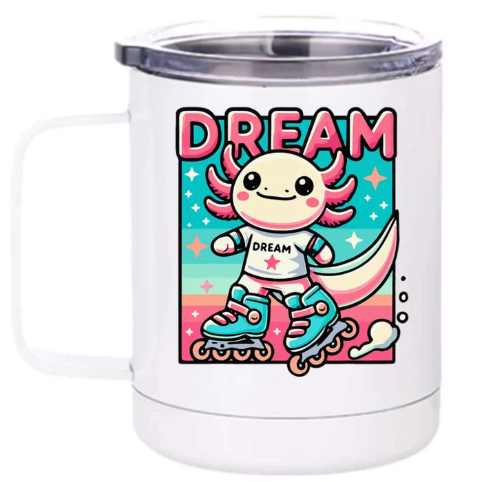 Rollerblading Axolotl Cute Salamander On Inline Skates Front & Back 12oz Stainless Steel Tumbler Cup