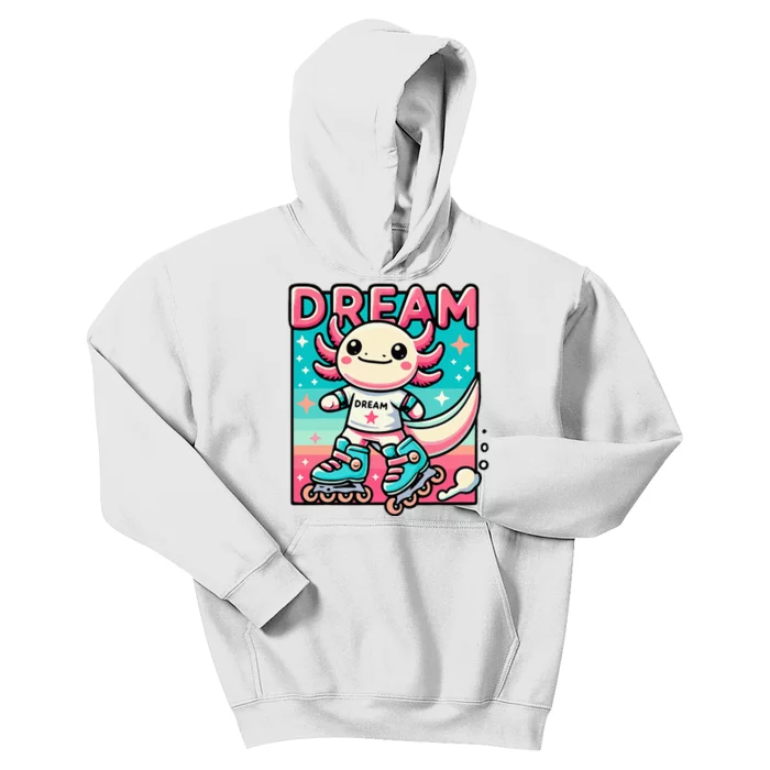 Rollerblading Axolotl Cute Salamander On Inline Skates Kids Hoodie