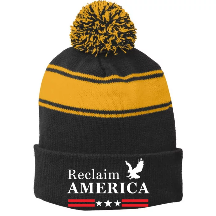 Reclaim America Conservative Anti Biden Ultra MAGA Fourth Of July Stripe Pom Pom Beanie